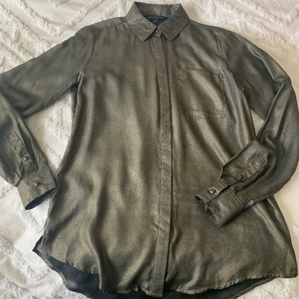 Metallic Button-Up Blouse
